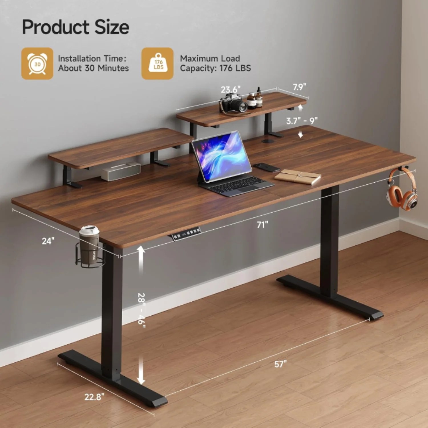 (Discontinued) 71 x 24 Inch Electric Standing Desk. Home Office Stand Up Desk with Memory Preset Controller