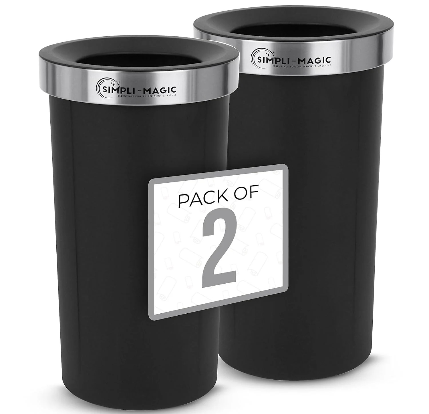 SIMPLI-MAGIC 16 Gallon (60L) Open Top Trash Can – Round Commercial Trash Can – Smudge-Resistant. Easy to Clean. Non-Skid Base. Stainless Steel (2 Pack)