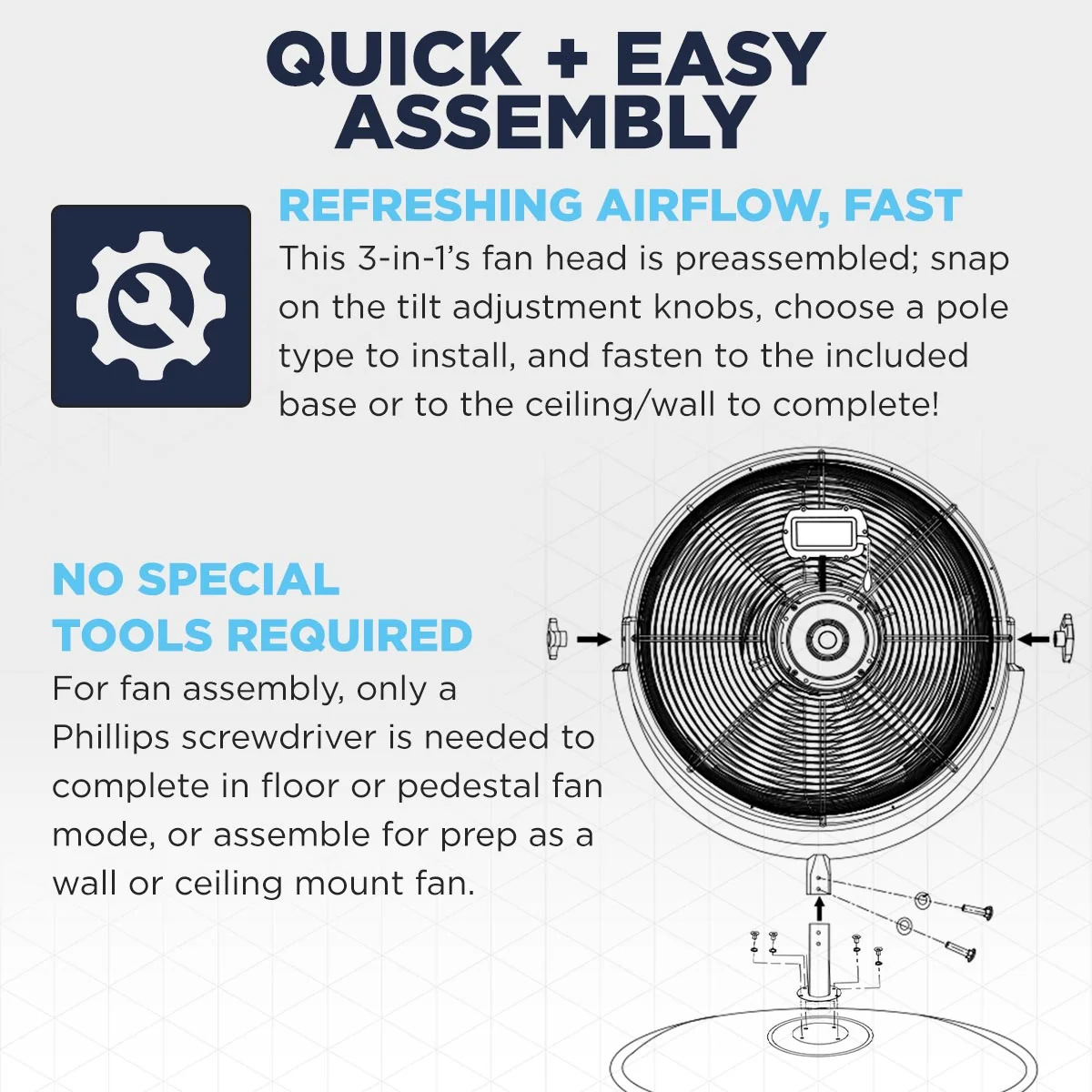 20 In. 3-Speed Tilting Outdoor Rated 3-IN-1 Pedestal Fan