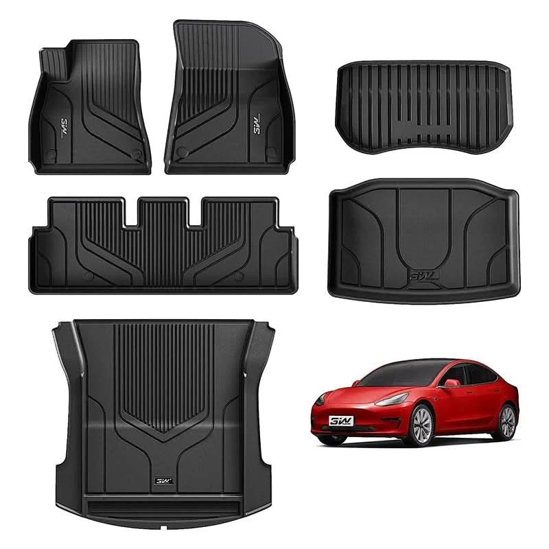 3W Tesla Model 3 2021-2022 Custom Floor Mats & Trunk Mats TPE Material & All-Weather Protection