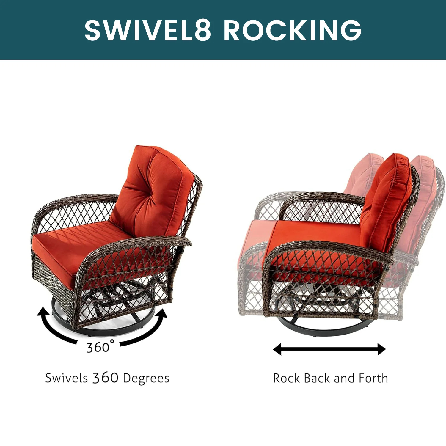 (Discontinued) 3 Pieces Patio Furniture Set. Outdoor Swivel Glider Rocker. Wicker Patio Bistro Set with Rocking Chair. Cushions and Table