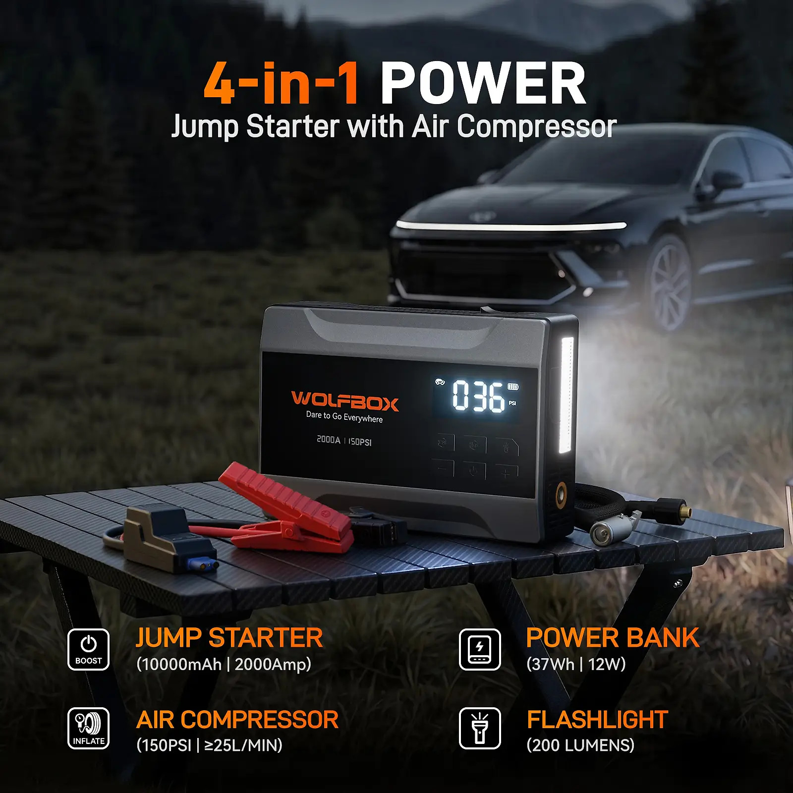 2000A Jump Starter with Air Compressor | WOLFBOX MegaVolt 10Air