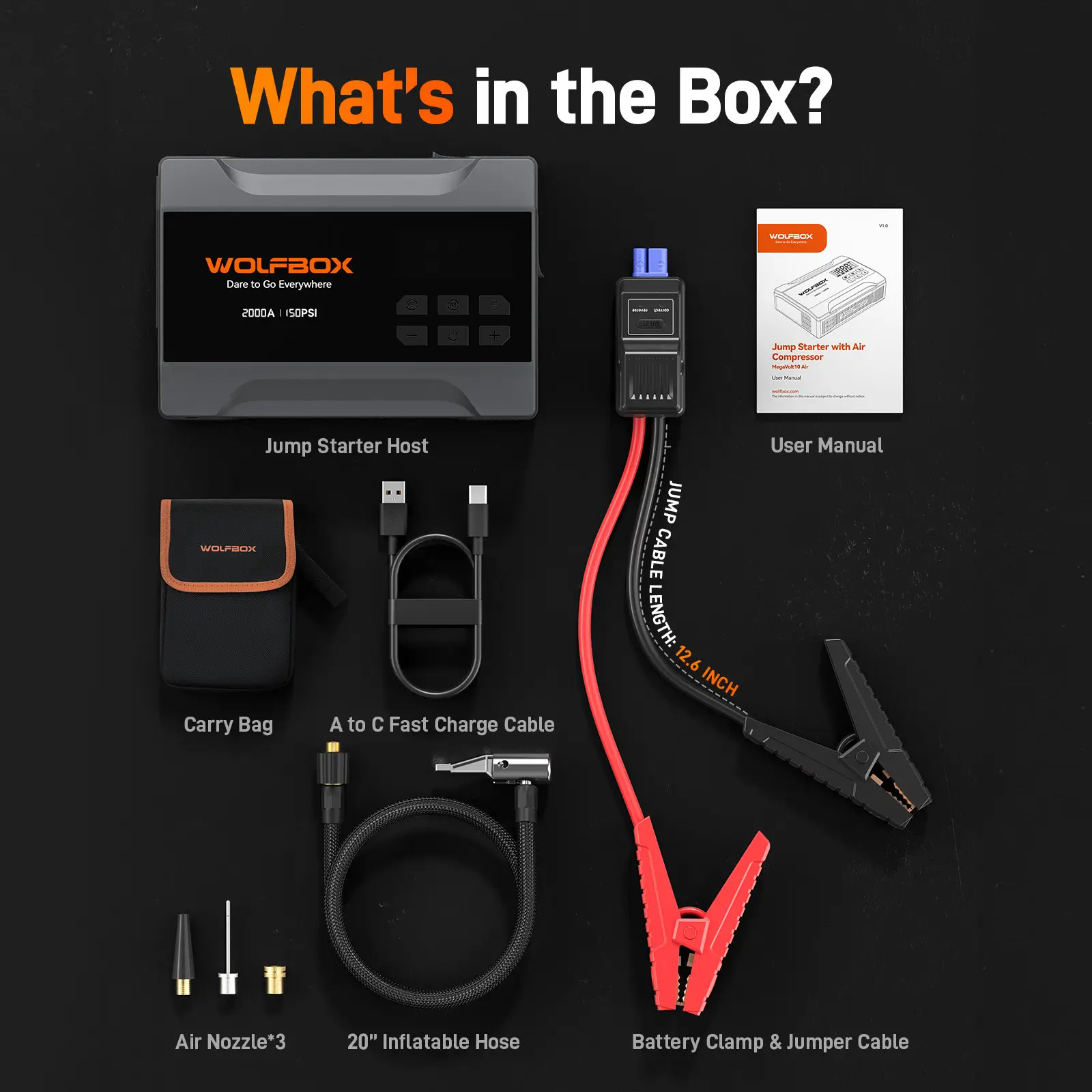2000A Jump Starter with Air Compressor | WOLFBOX MegaVolt 10Air