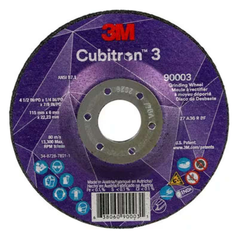 3M Cubitron 3 Depressed Center Grinding Wheel. 90003. 36+. T27. 4-1/2 in x 1/4 in x 7/8 in ANSI