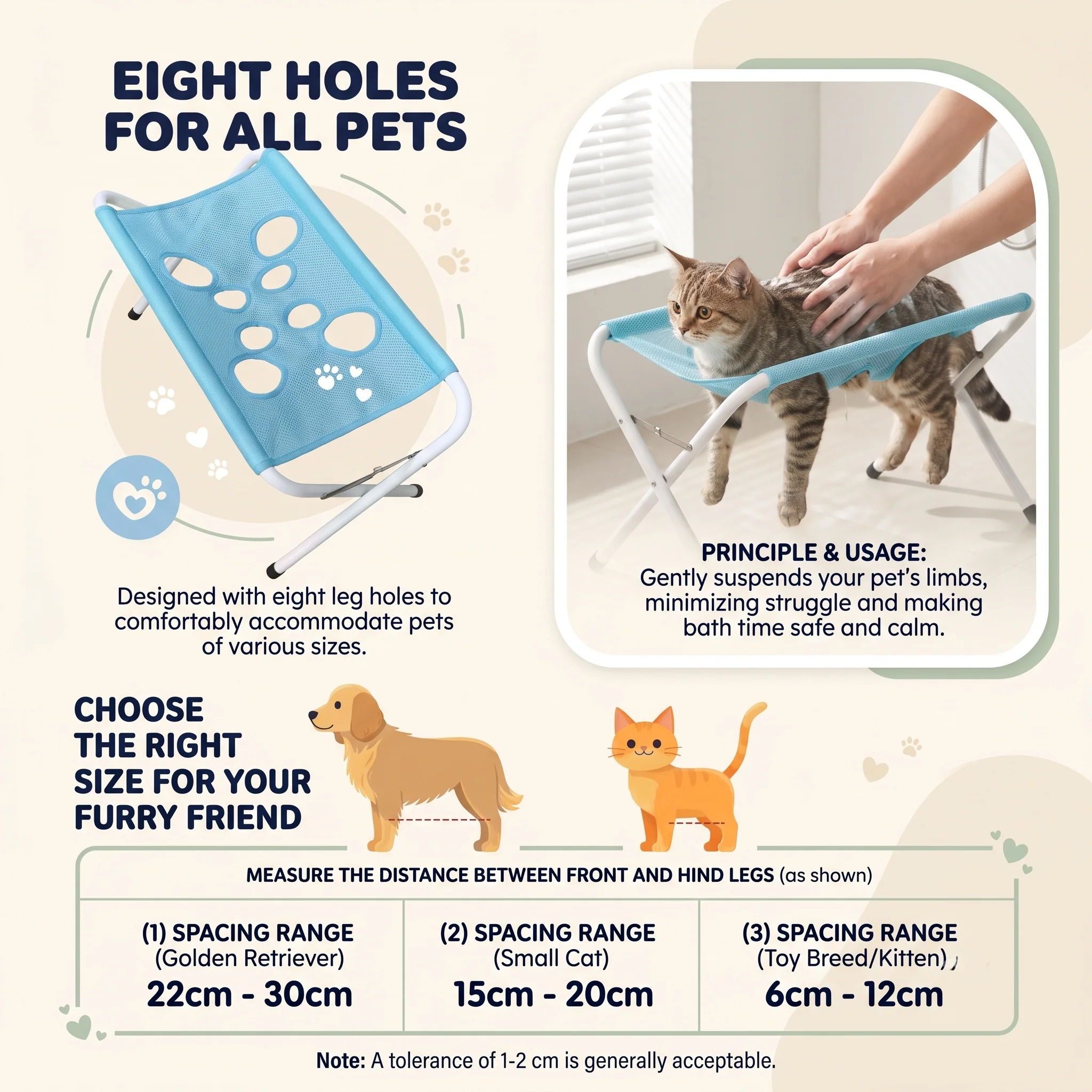Foldable Pet Bathing Hammock Stand with Breathable Mesh Fabric | Elevated Grooming Table for Easier Pet Care