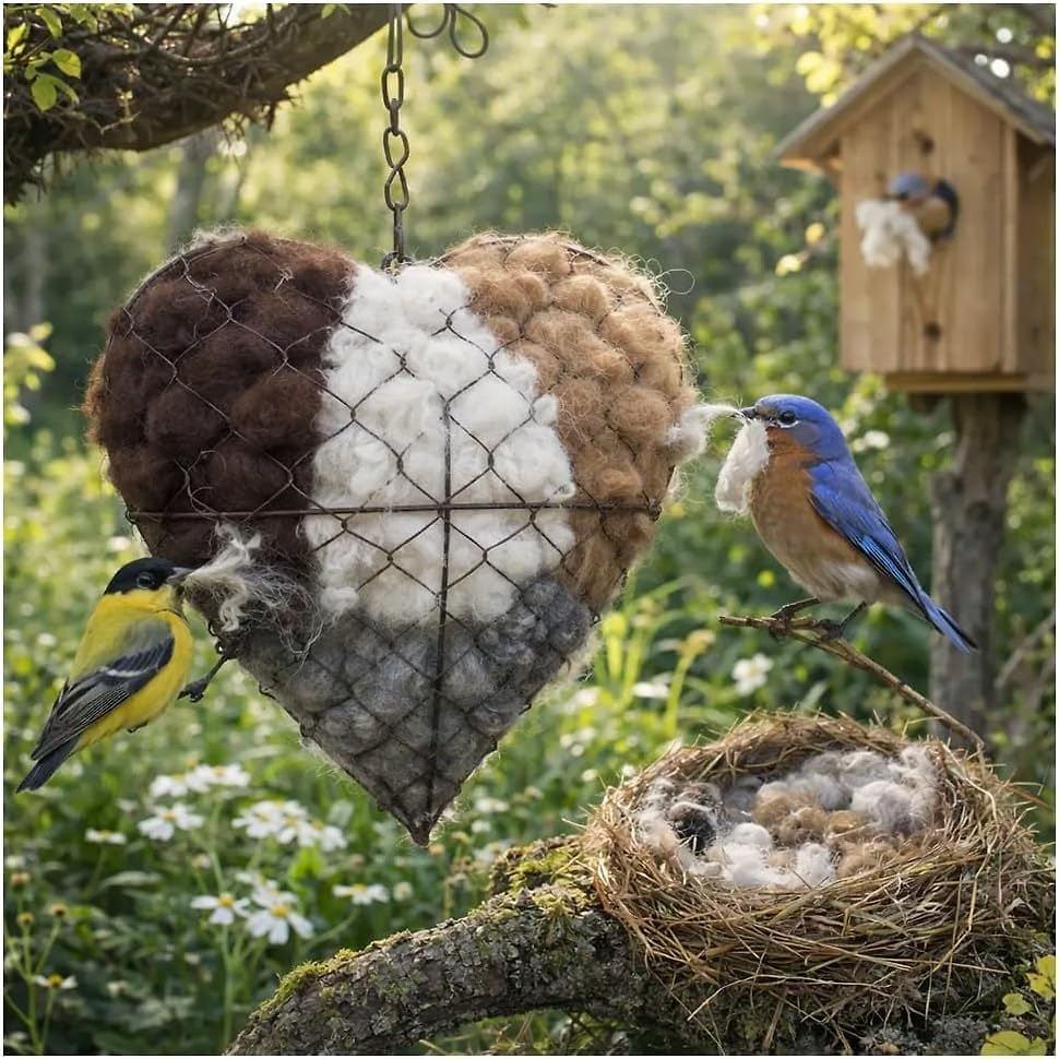 Handmade Alpaca Fiber Bird Nesting Heart  ❤️ Bird lovers gift