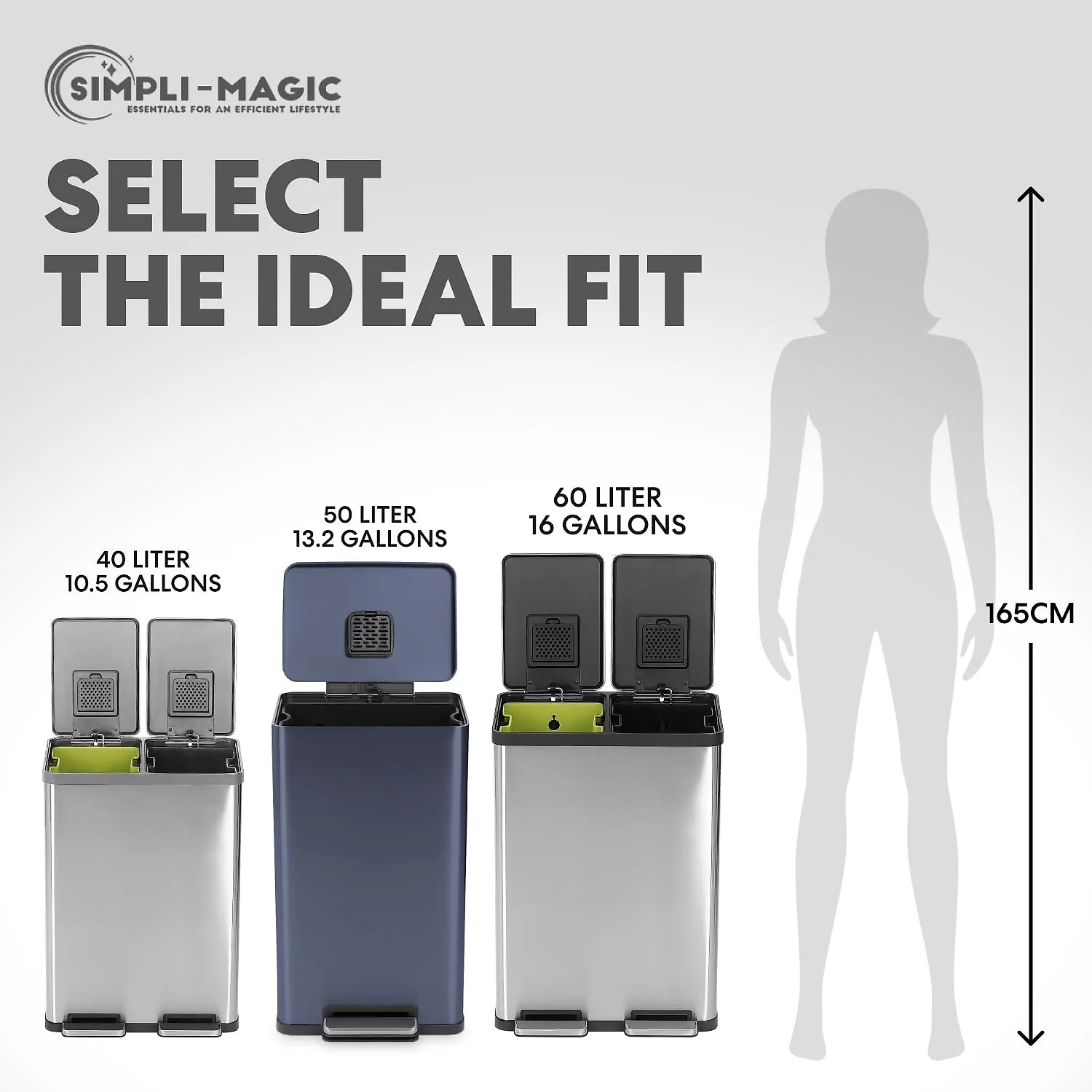 50 Liter / 13.2 Gallon Soft-Close. Smudge Resistant Trash Can with Foot Pedal and Built in Filter- Blue