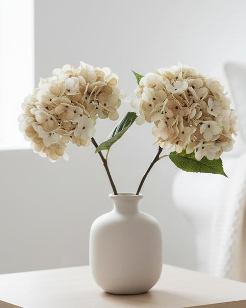 Artificial Short Soft Cream Hydrangea Stem Faux Flower Decor