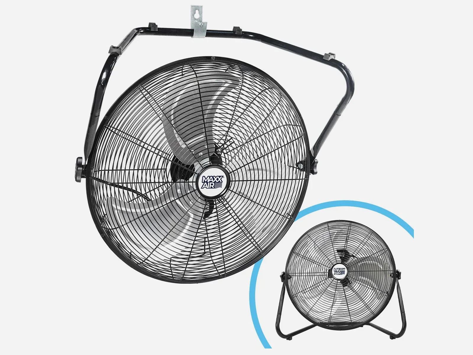 20 In. 2-in-1. 3-Speed Tilting High Velocity Floor/Wall Mount Fan with Hanging Bracket
