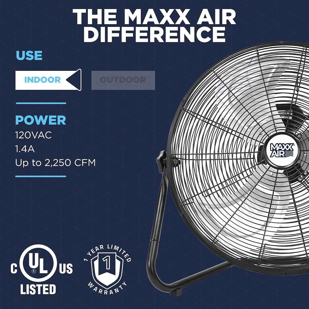 20 In. 2-in-1. 3-Speed Tilting High Velocity Floor/Wall Mount Fan with Hanging Bracket