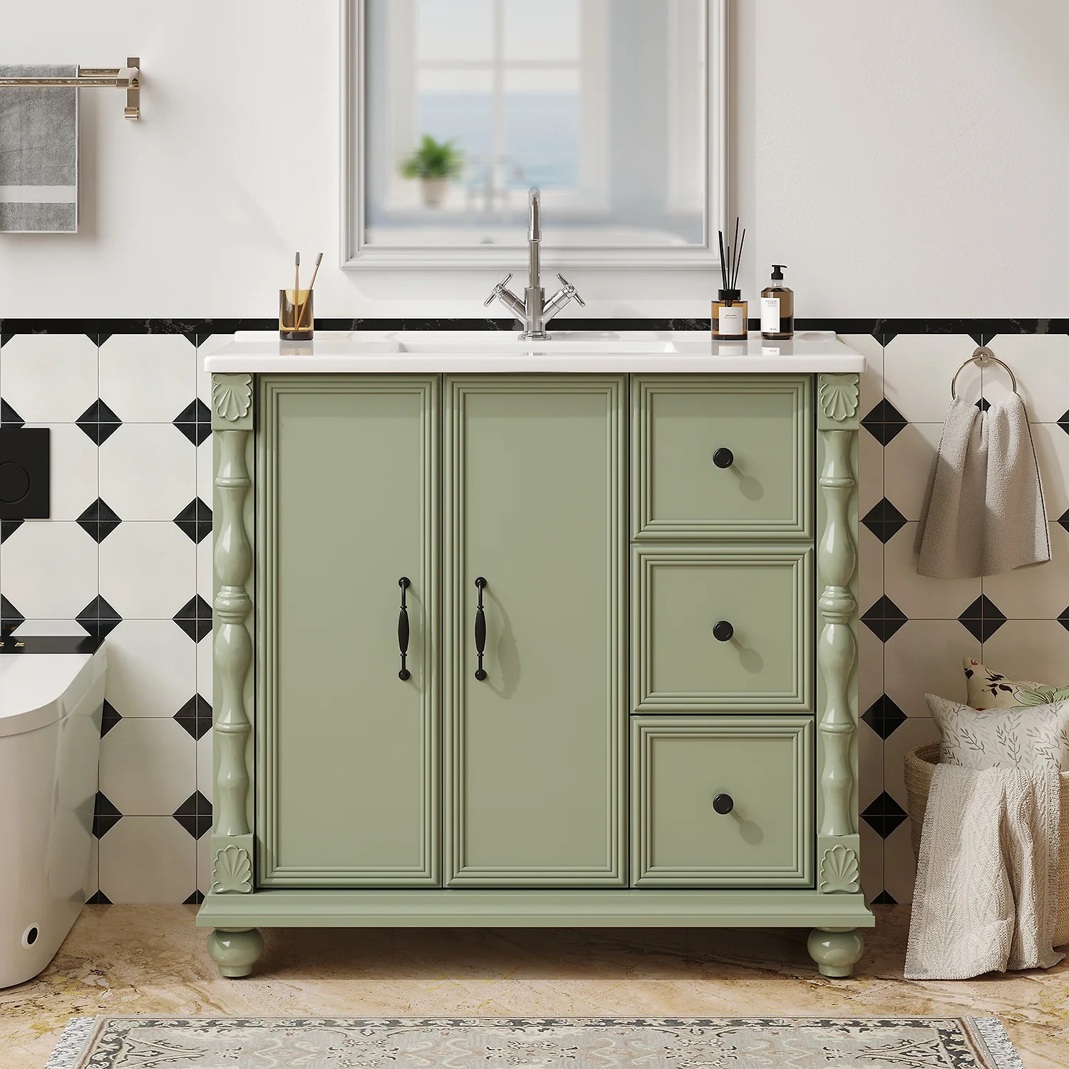 (Discontinued) 36 Inch Freestanding Bathroom Vanity with Sink. Bathroom Storage Cabinet with Soft-Close Drawers and Doors