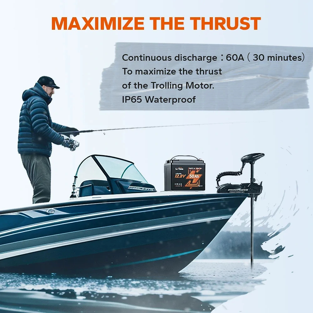 LiTime 12V Marine Power Solution for 0-2400W Electric Outboards and Trolling Motor