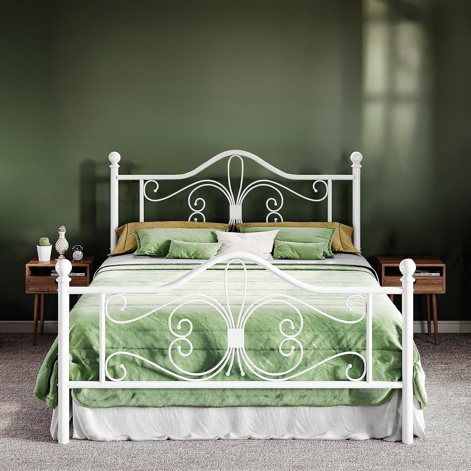 (Black Full Pre-Order) Metal Bed Frame with Butterfly-Patterned Headboard. No Springs Required