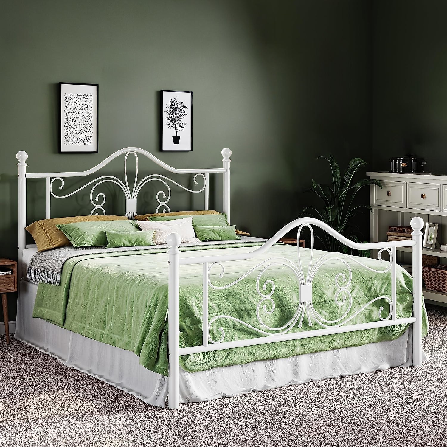 (Black Full Pre-Order) Metal Bed Frame with Butterfly-Patterned Headboard. No Springs Required