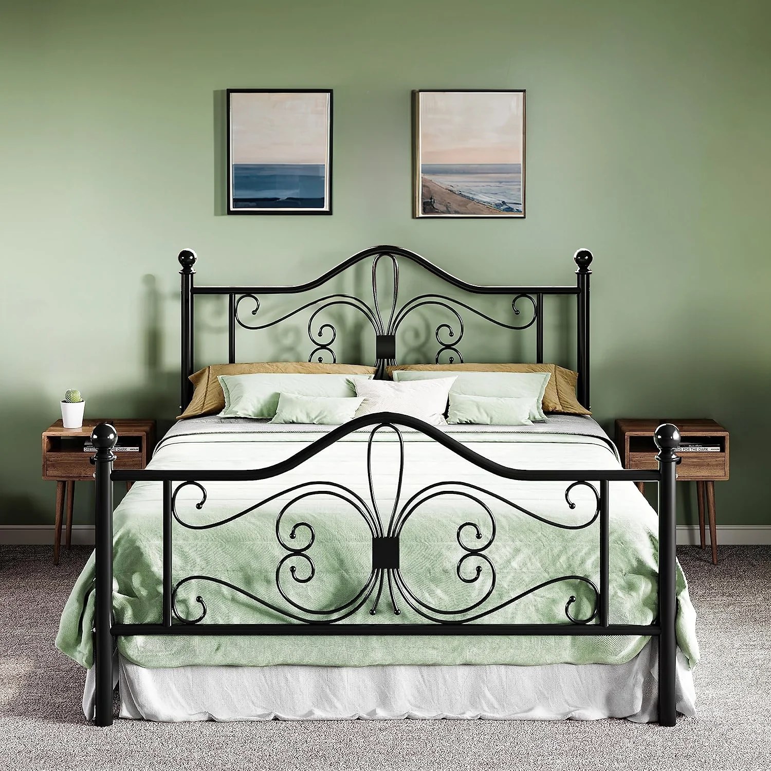 (Black Full Pre-Order) Metal Bed Frame with Butterfly-Patterned Headboard. No Springs Required