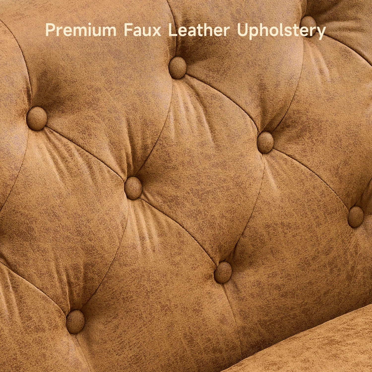 (Discontinued) 79 Faux Leather Couch with Deep Seat. 3 Seater Tufted Sofa with 2 Bolster Pillows & Removable Cushions