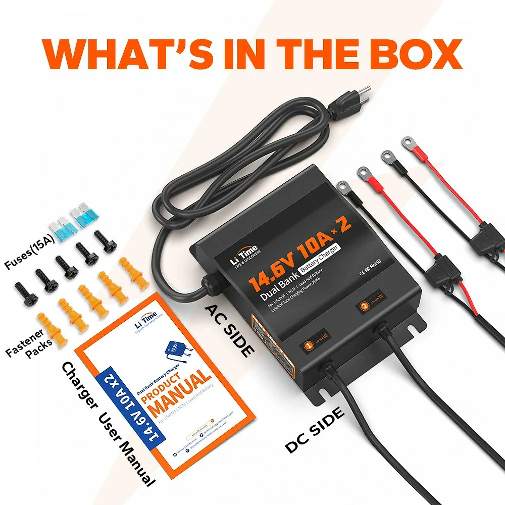 LiTime 2 Bank 12V 10A Battery Charger