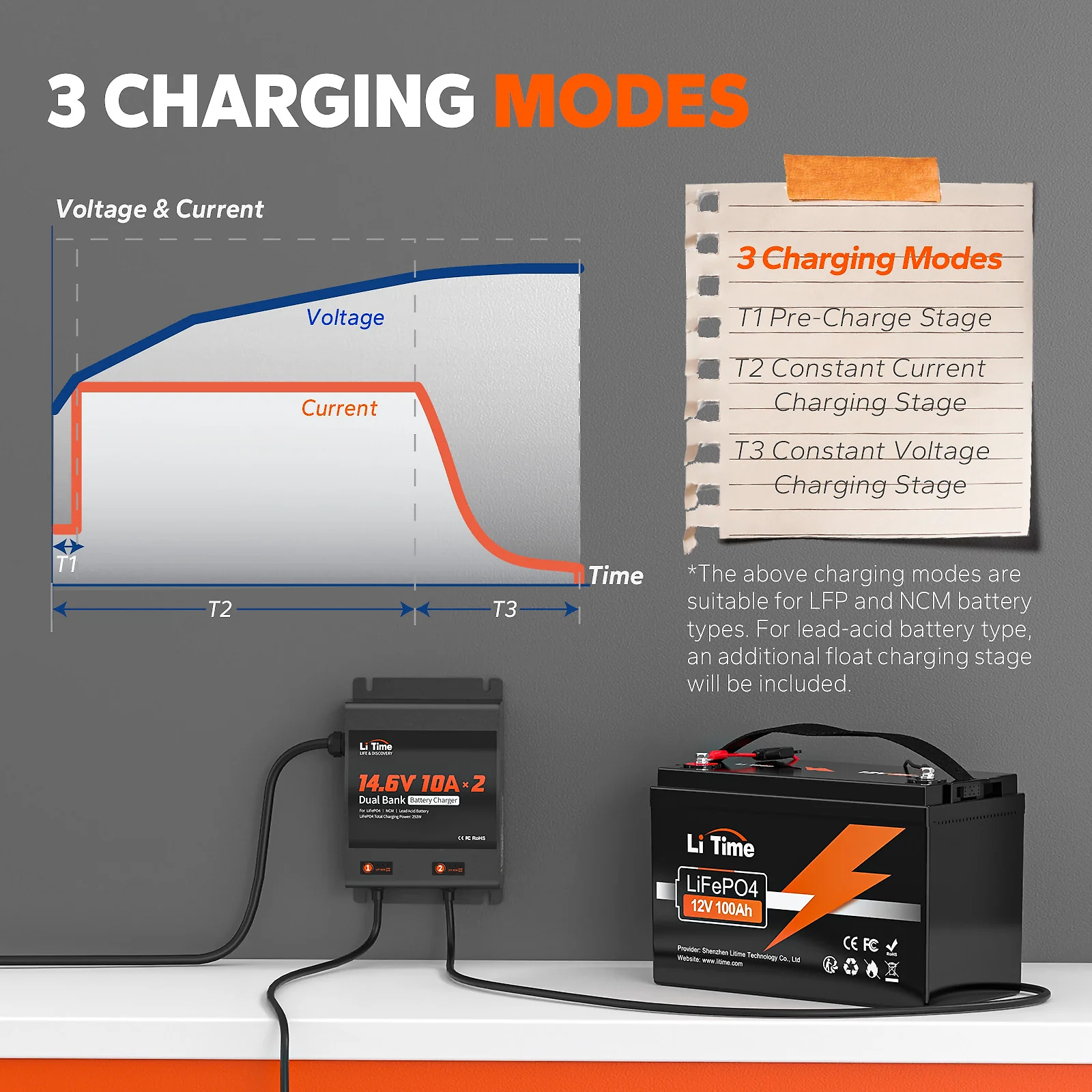 LiTime 2 Bank 12V 10A Battery Charger
