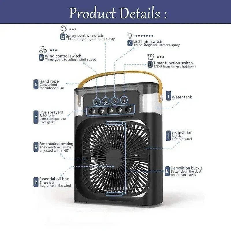 3-in-1 Portable Air Cooler Fan LED Night Light Humidifier