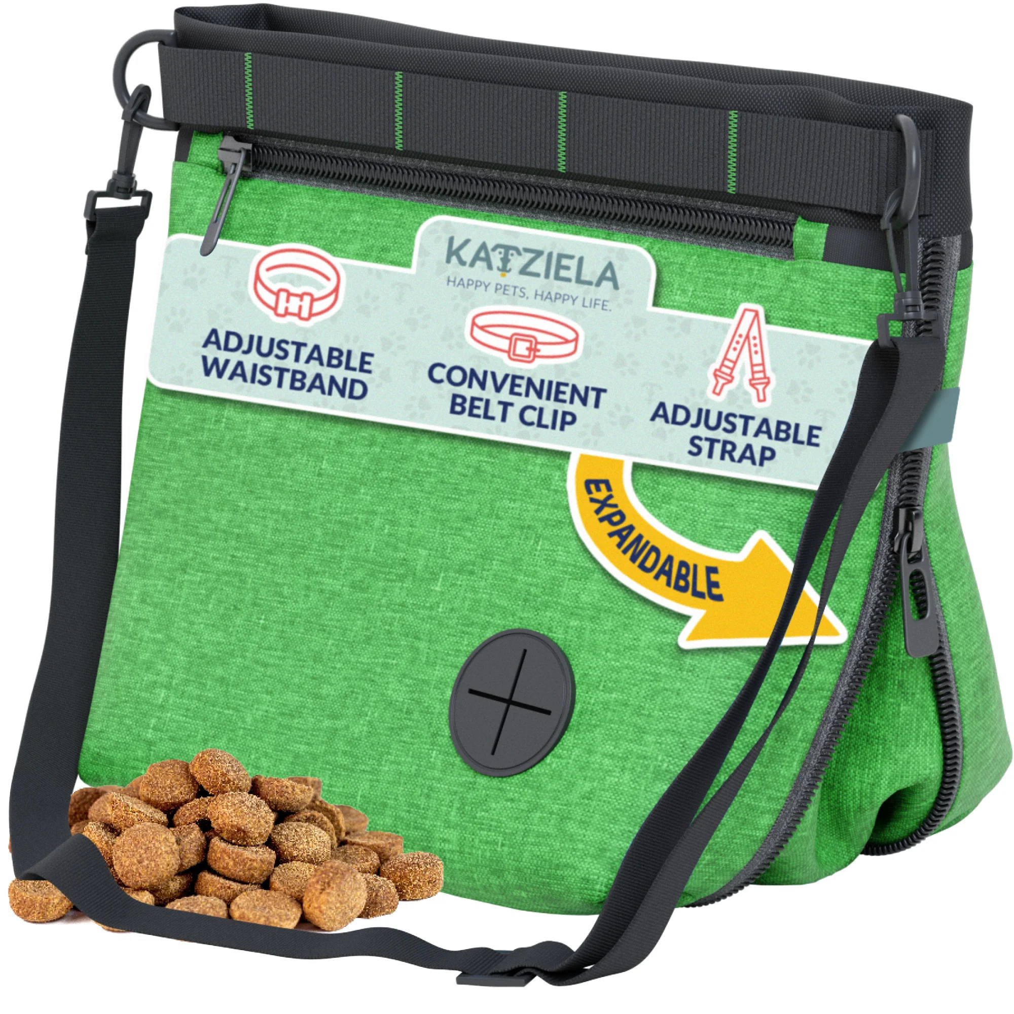 Katziela Expandable Pet Treat Pouch – Hands Free Dog Treat Pouch. Quick Access Magnet Closure – Anti Spill Dog Treat Bag – Treat Pouches for Pet Training. Adjustable Shoulder Strap & Belt Clip
