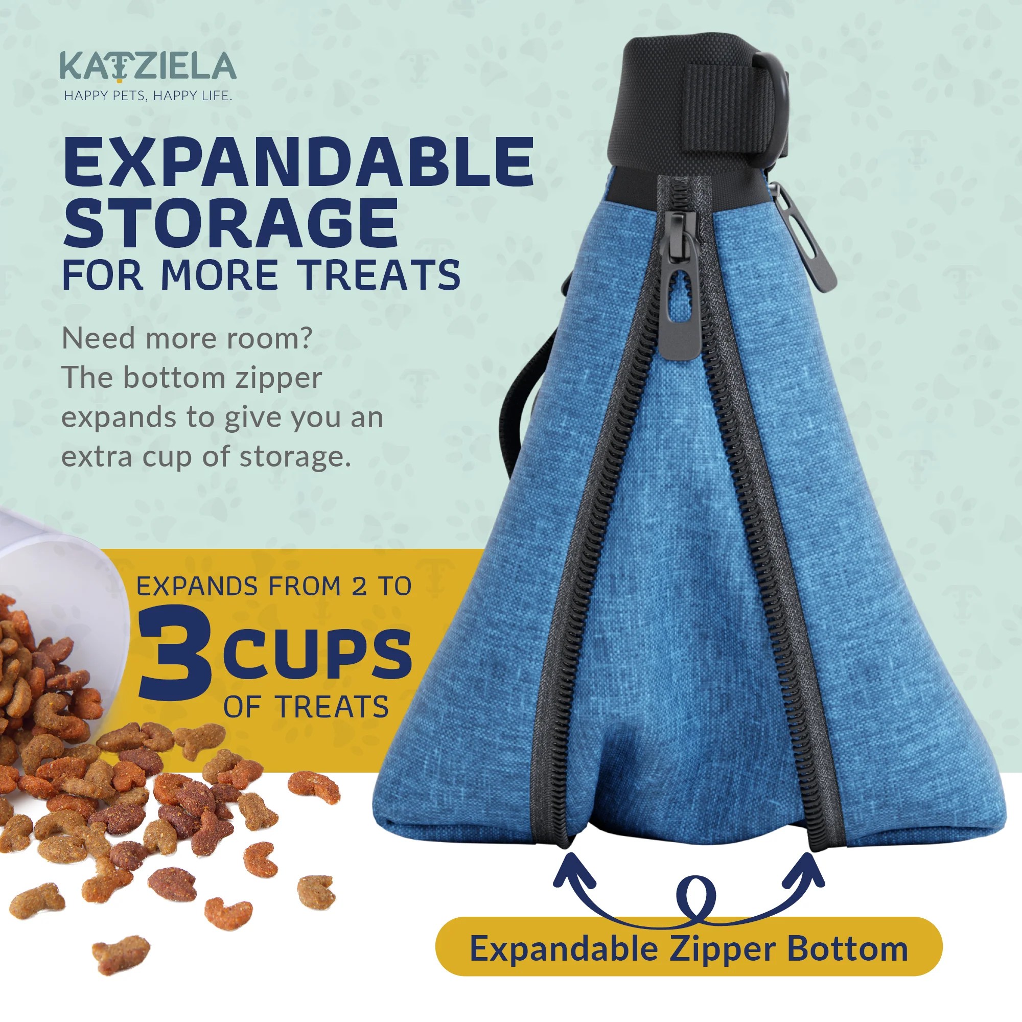 Katziela Expandable Pet Treat Pouch – Hands Free Dog Treat Pouch. Quick Access Magnet Closure – Anti Spill Dog Treat Bag – Treat Pouches for Pet Training. Adjustable Shoulder Strap & Belt Clip