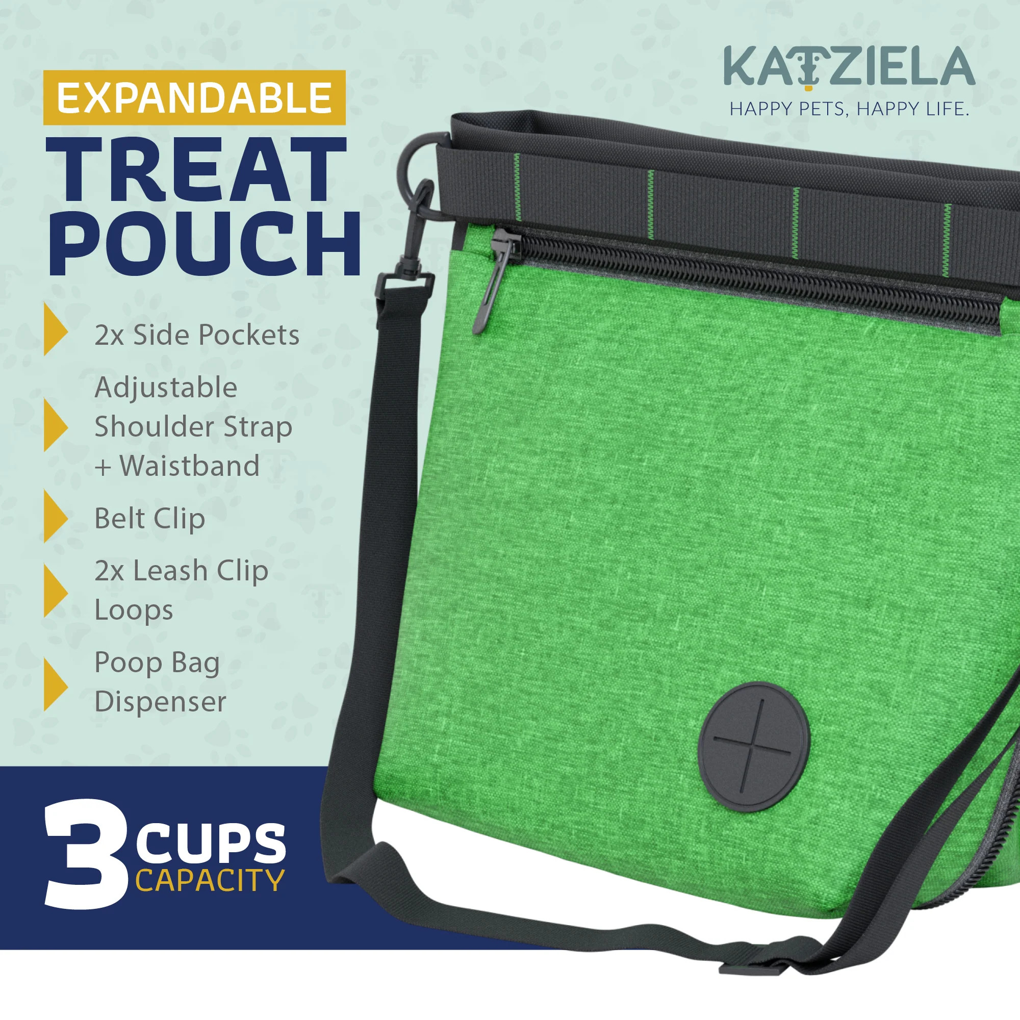 Katziela Expandable Pet Treat Pouch – Hands Free Dog Treat Pouch. Quick Access Magnet Closure – Anti Spill Dog Treat Bag – Treat Pouches for Pet Training. Adjustable Shoulder Strap & Belt Clip