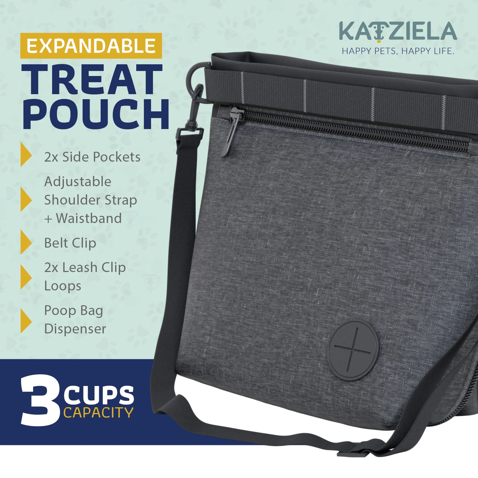 Katziela Expandable Pet Treat Pouch – Hands Free Dog Treat Pouch. Quick Access Magnet Closure – Anti Spill Dog Treat Bag – Treat Pouches for Pet Training. Adjustable Shoulder Strap & Belt Clip