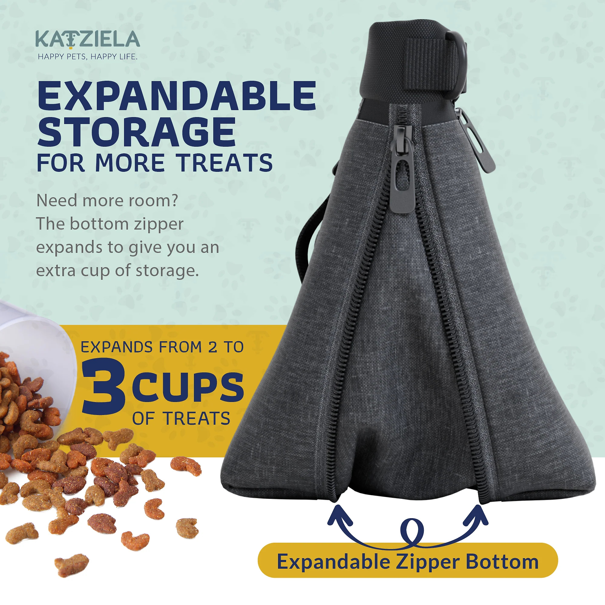 Katziela Expandable Pet Treat Pouch – Hands Free Dog Treat Pouch. Quick Access Magnet Closure – Anti Spill Dog Treat Bag – Treat Pouches for Pet Training. Adjustable Shoulder Strap & Belt Clip