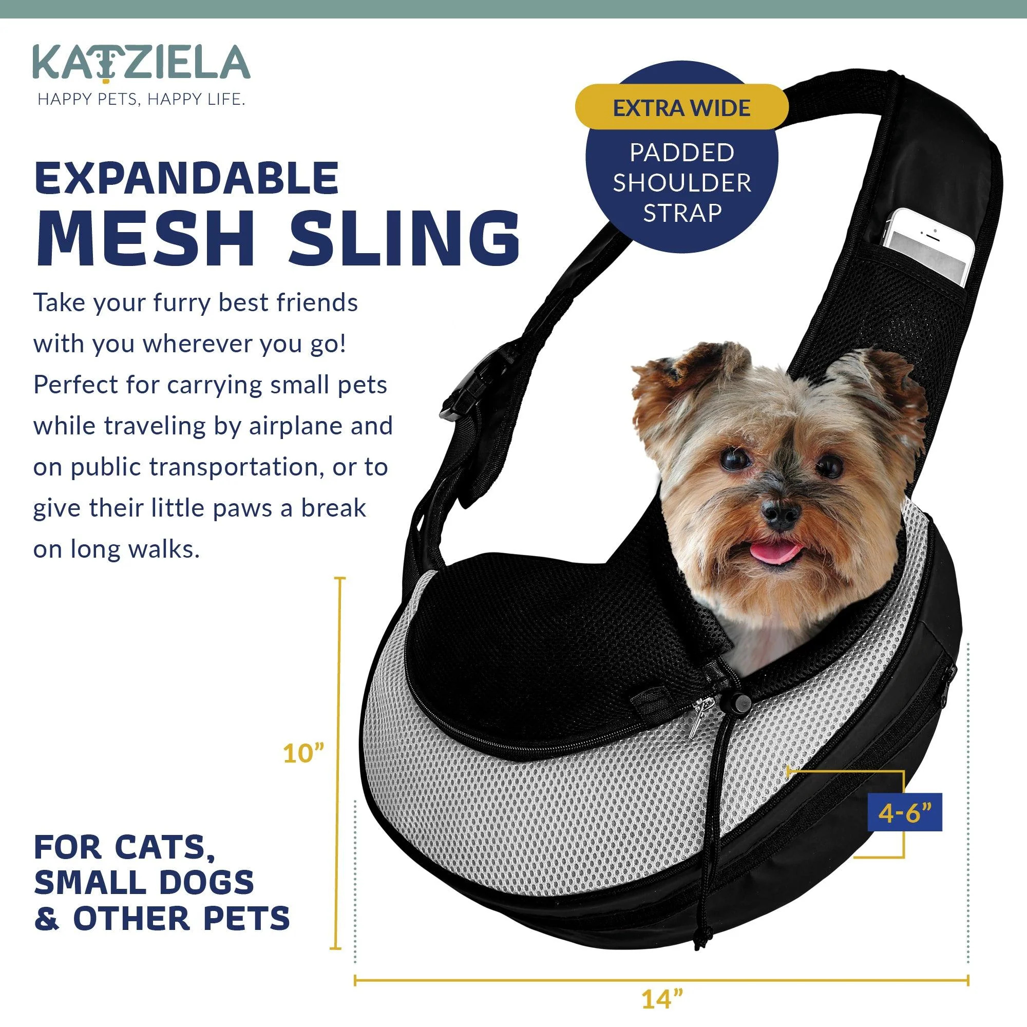 Expandable Sling Bag – Front Shoulder Pet Carrier for Small Dog. Cat and Puppy