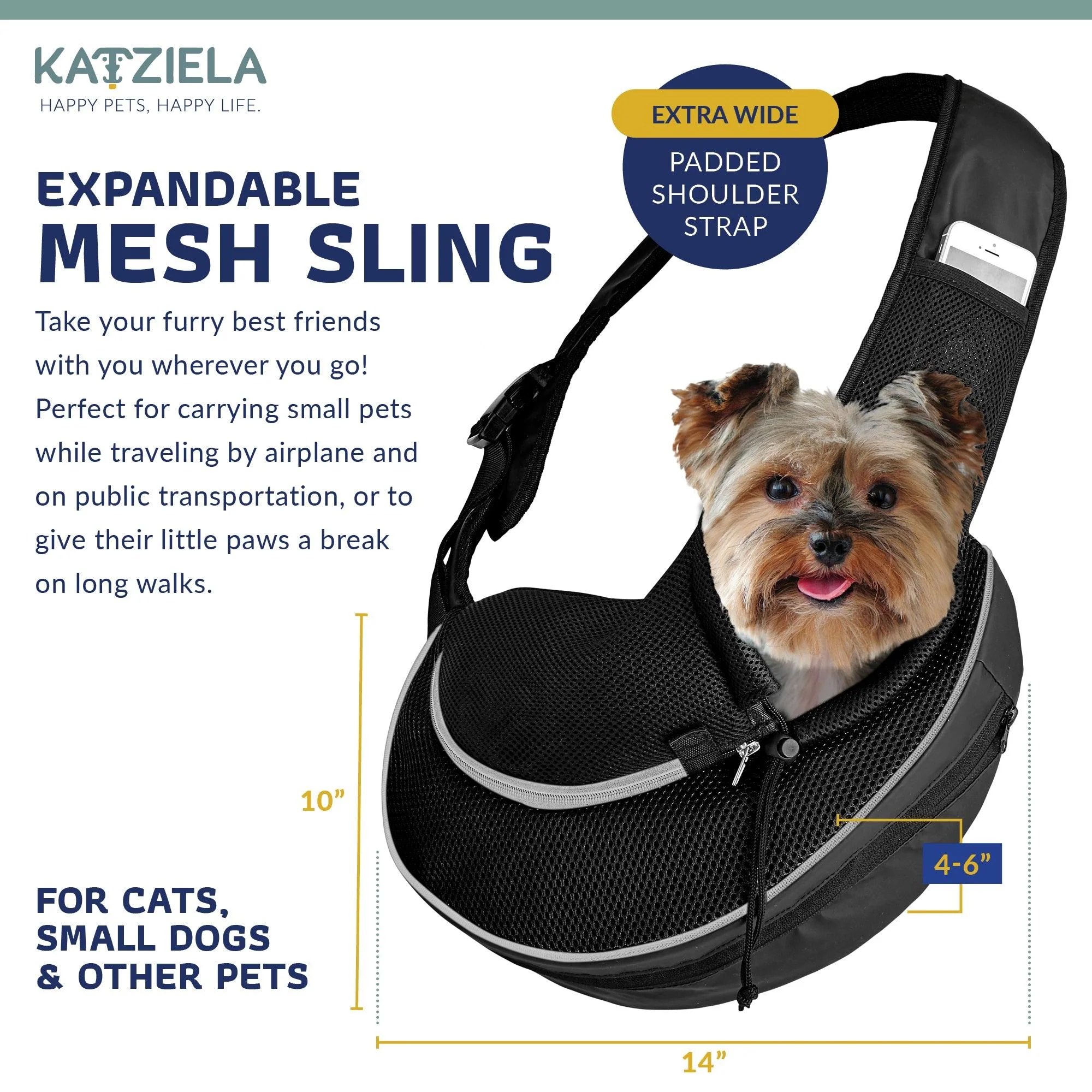 Expandable Sling Bag – Front Shoulder Pet Carrier for Small Dog. Cat and Puppy