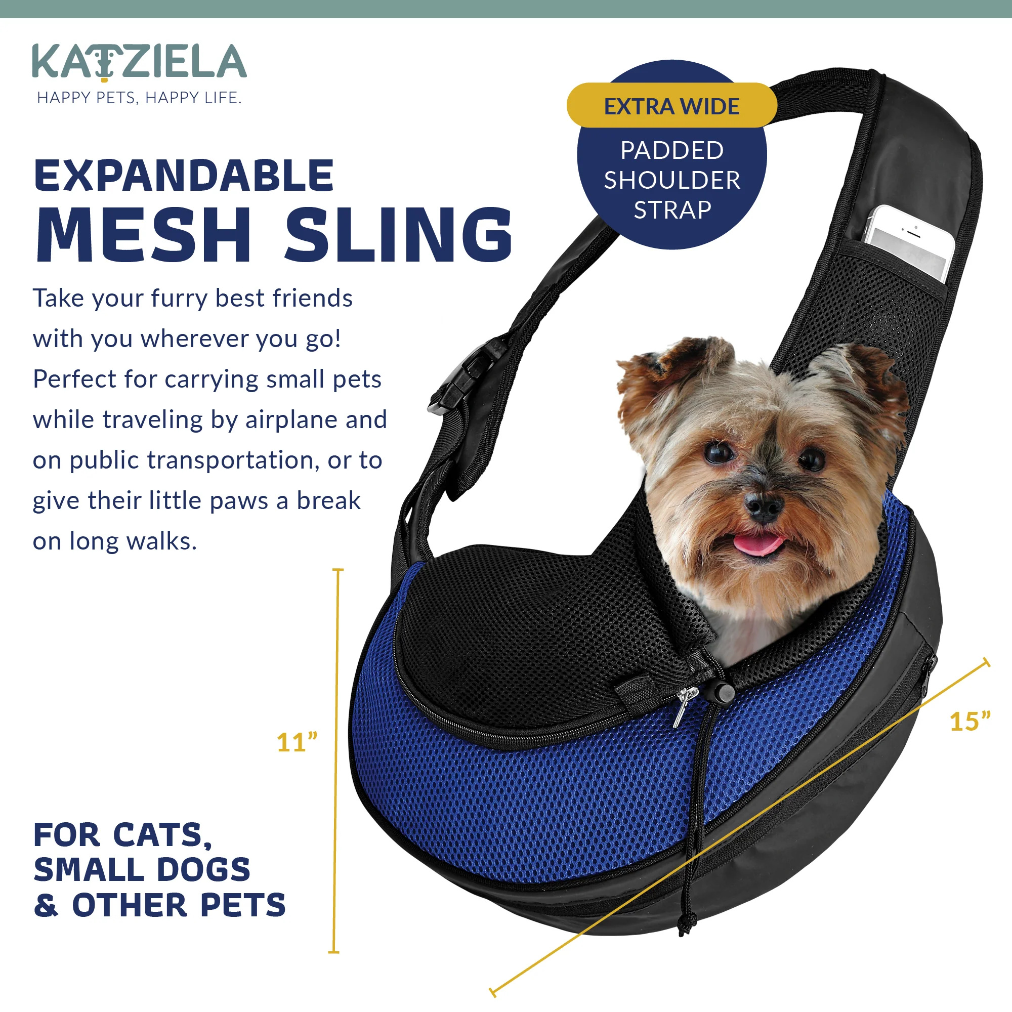 Expandable Sling Bag – Front Shoulder Pet Carrier for Small Dog. Cat and Puppy