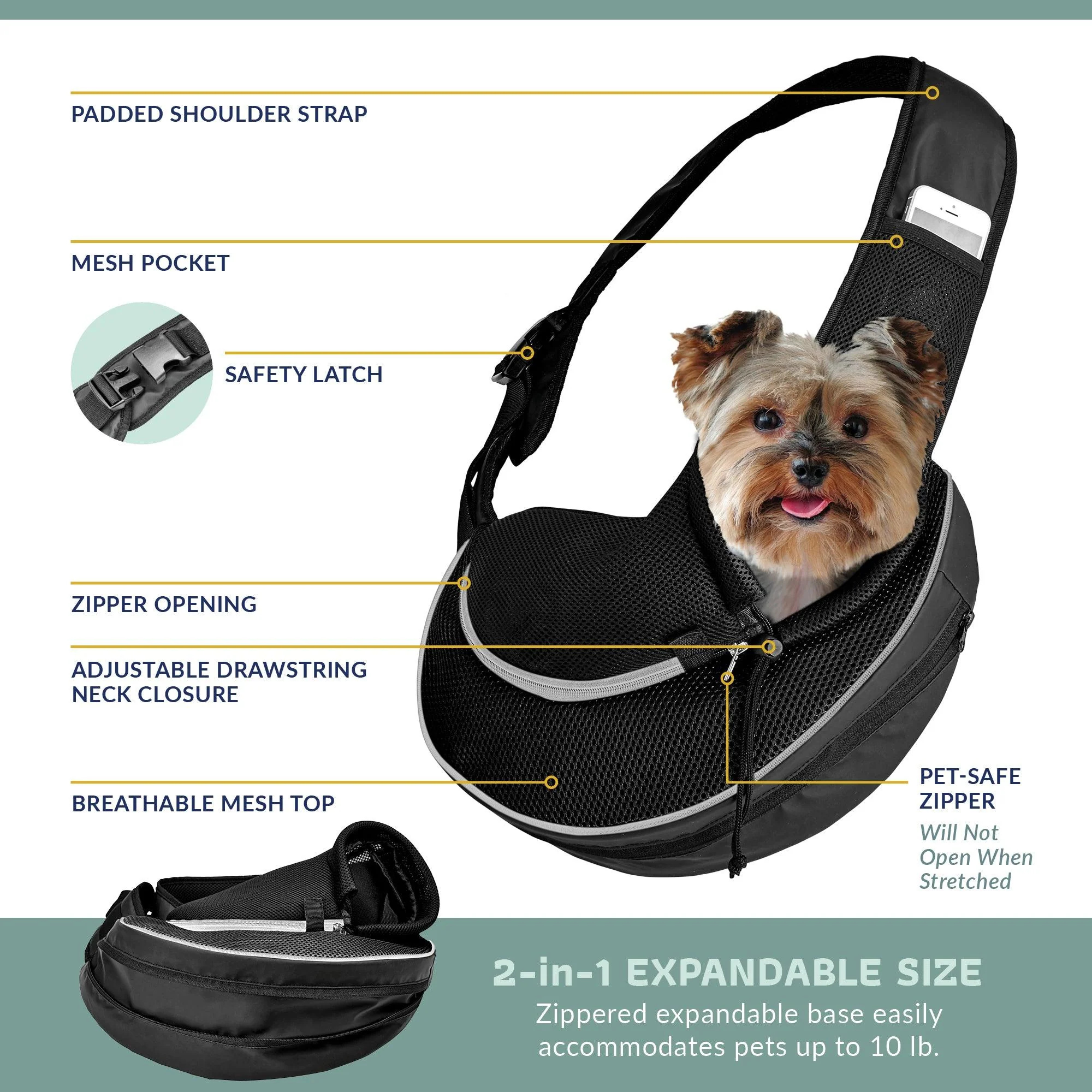 Expandable Sling Bag – Front Shoulder Pet Carrier for Small Dog. Cat and Puppy