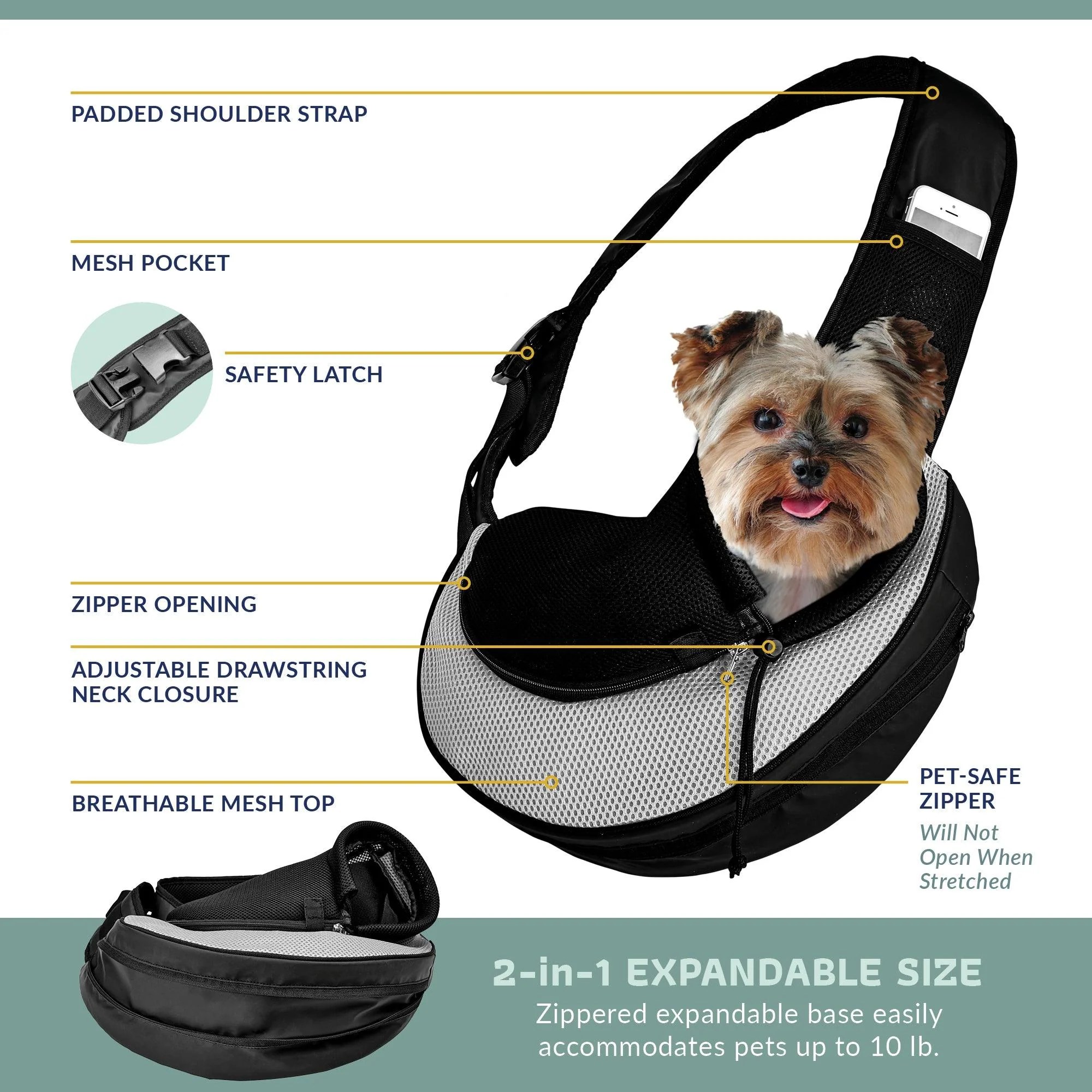 Expandable Sling Bag – Front Shoulder Pet Carrier for Small Dog. Cat and Puppy