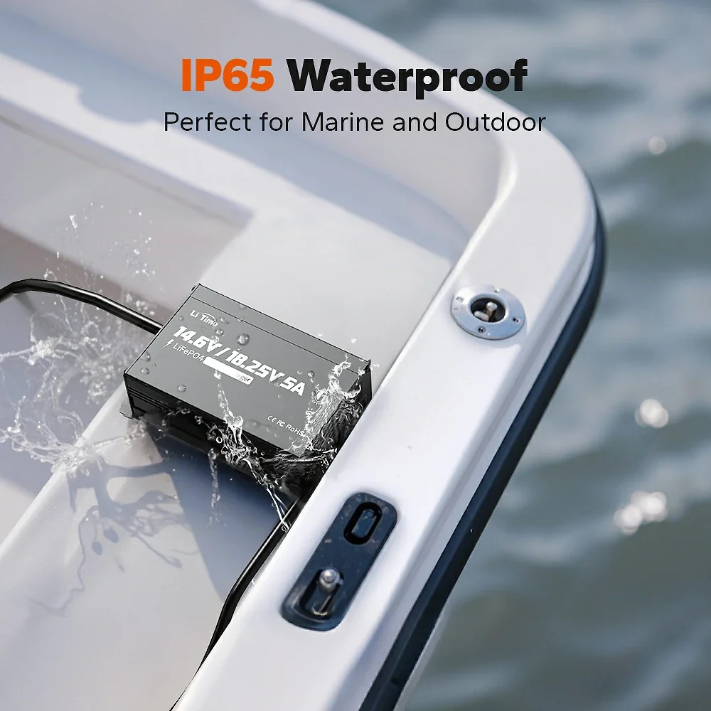 LiTime 12V(14.6V) & 16V(18.25V) 5A Waterproof Lithium Battery Charger