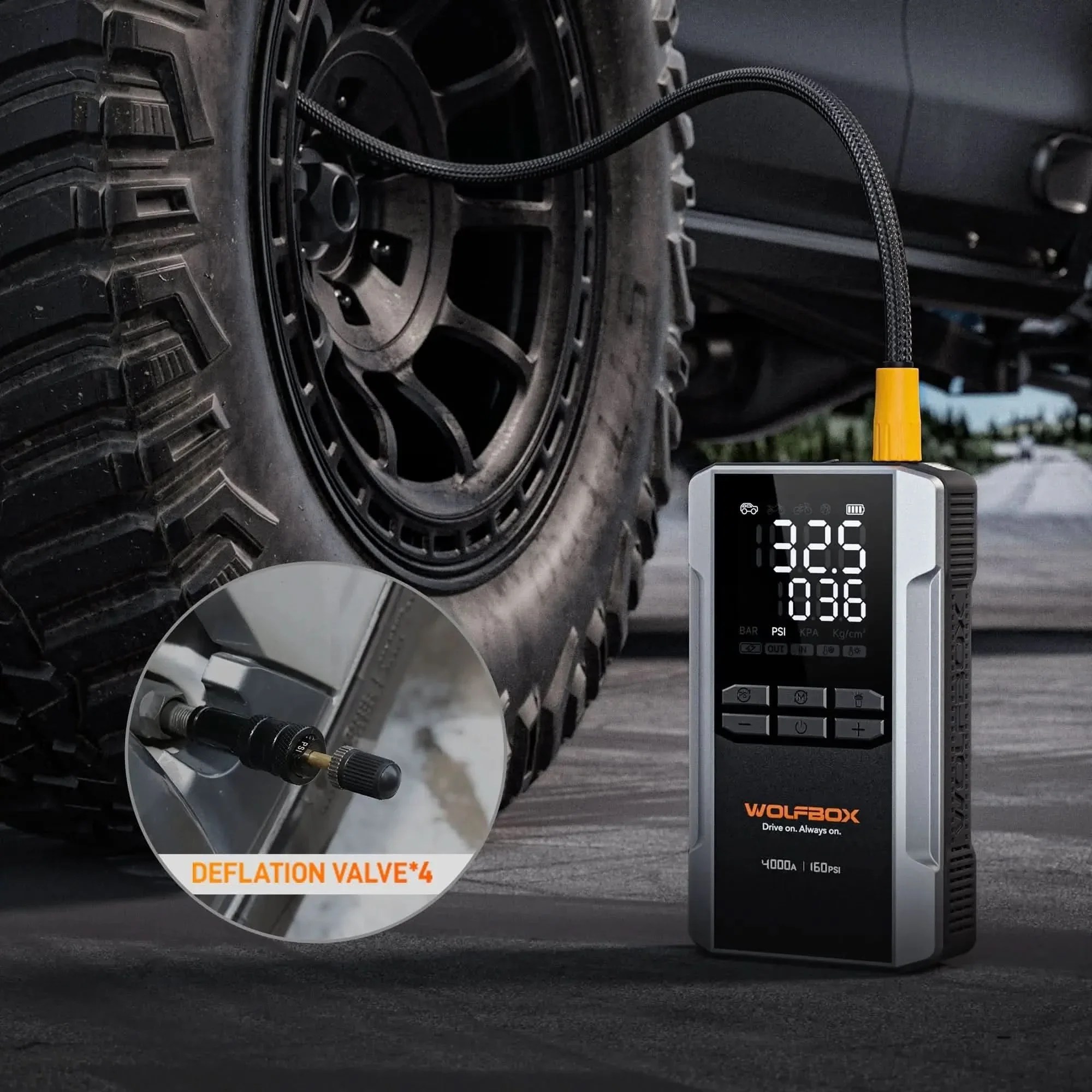 4-in-1 Jump Starter with Air Compressor Tire Inflator | Exclusive 30-Month Warranty– Wolfbox MegaVolt 24Air