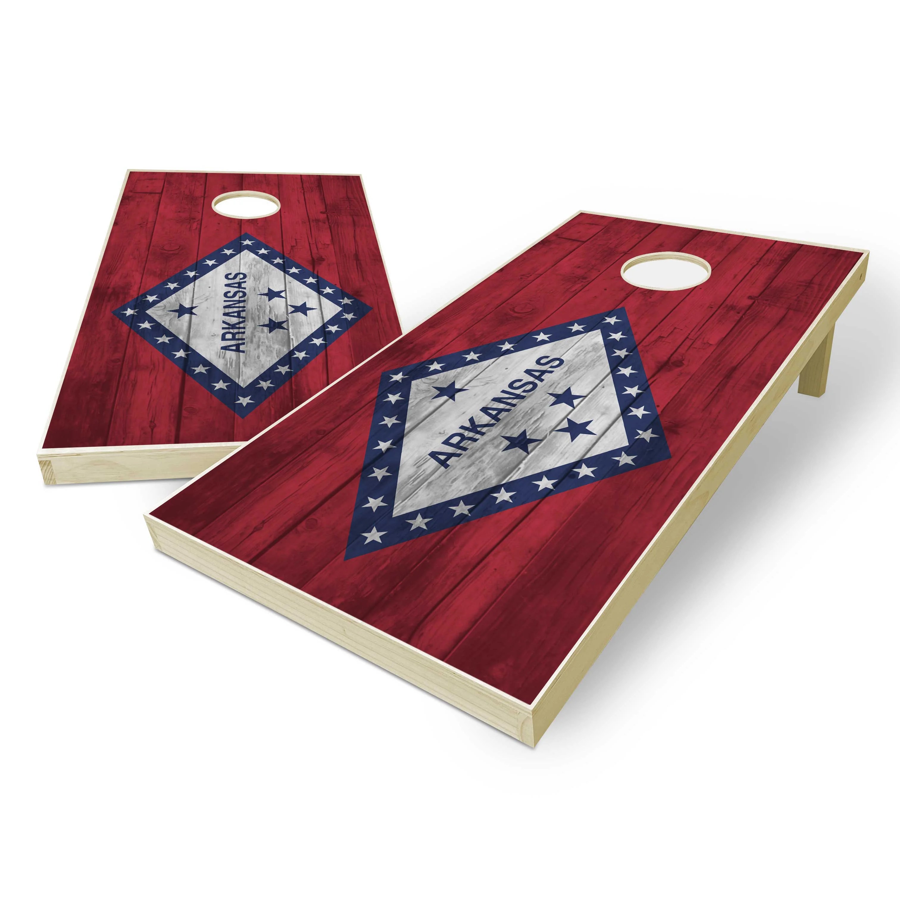 Arkansas State Flag Cornhole Set - Distressed Wood