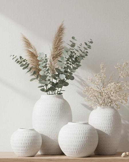 Ashen White Matt Round Vase Modern Home Decor