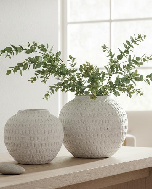 Ashen White Matt Round Vase Modern Home Decor