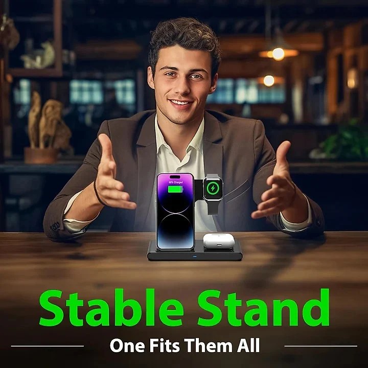 3-in-1 Wireless Charging Station for Phone Watch and Earbuds
