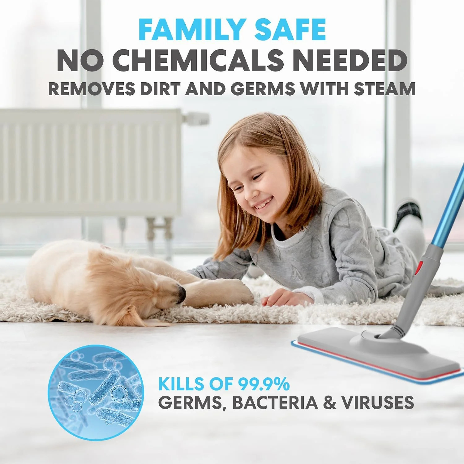 Simpli-Magic 10-in-1 Steam Mop with Detachable Handheld Steamer – Dual-Rod Design for Hardwood Floors. Grout. Walls & Tile Cleaning – Ultra Fast Heating. 3 Steam Modes. 2 Washable Pads. 16FT Cord