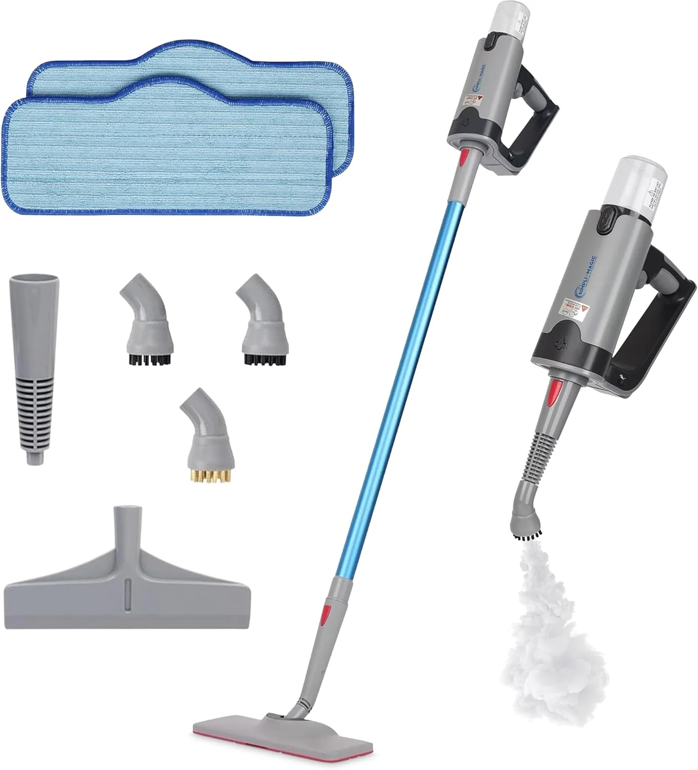 Simpli-Magic 10-in-1 Steam Mop with Detachable Handheld Steamer – Dual-Rod Design for Hardwood Floors. Grout. Walls & Tile Cleaning – Ultra Fast Heating. 3 Steam Modes. 2 Washable Pads. 16FT Cord