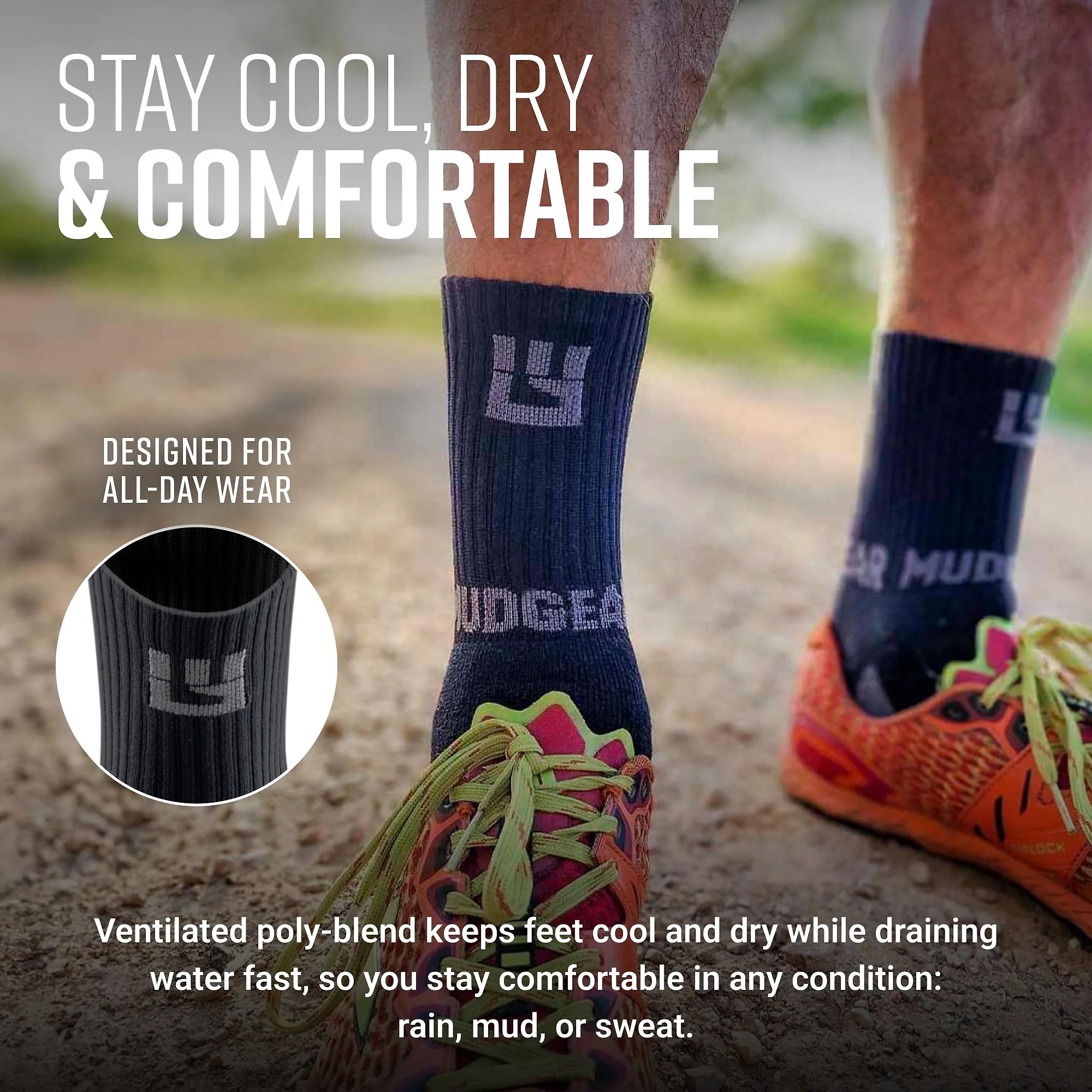 5 Crew Height Trail Running Sock (Black/Gray)