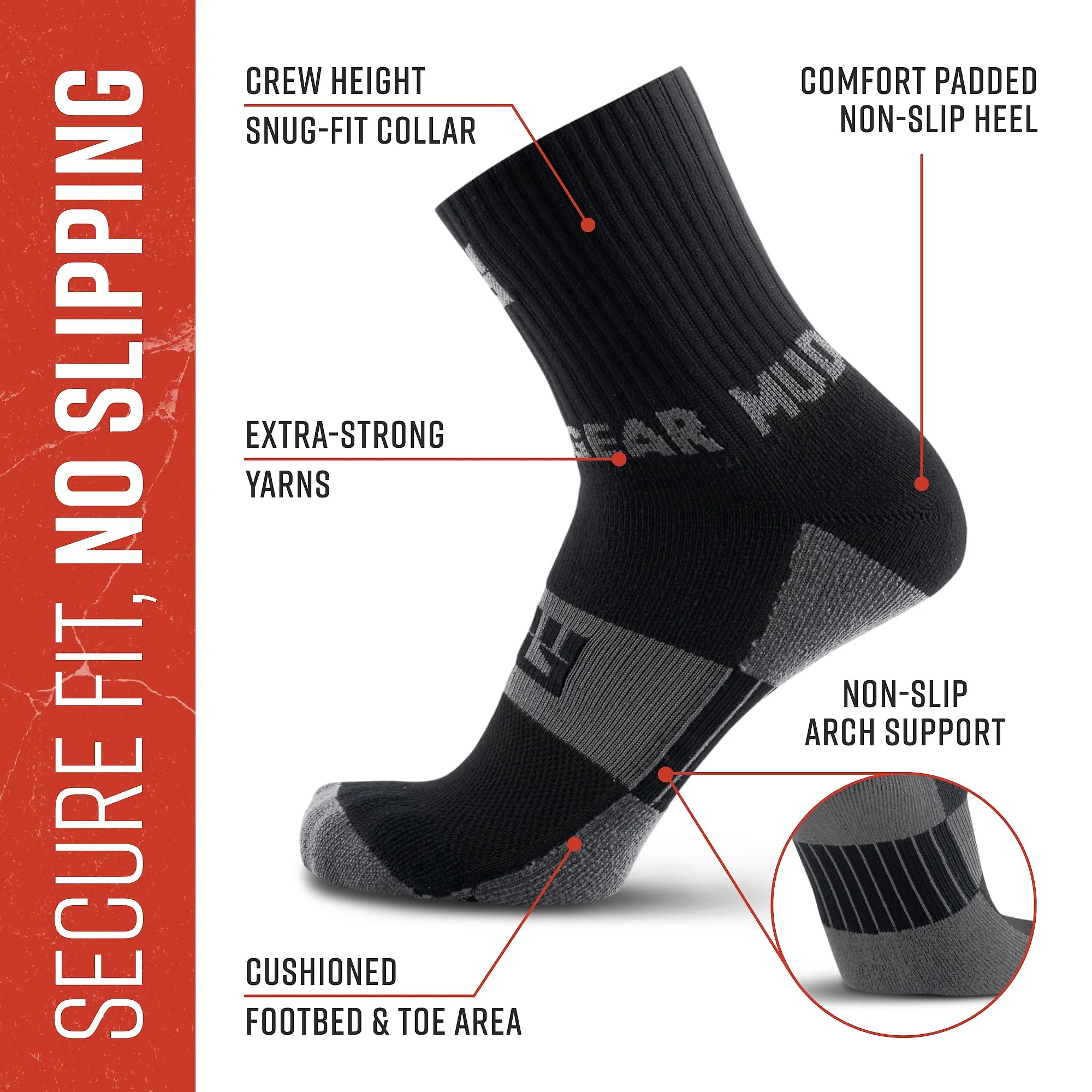 5 Crew Height Trail Running Sock (Black/Gray)