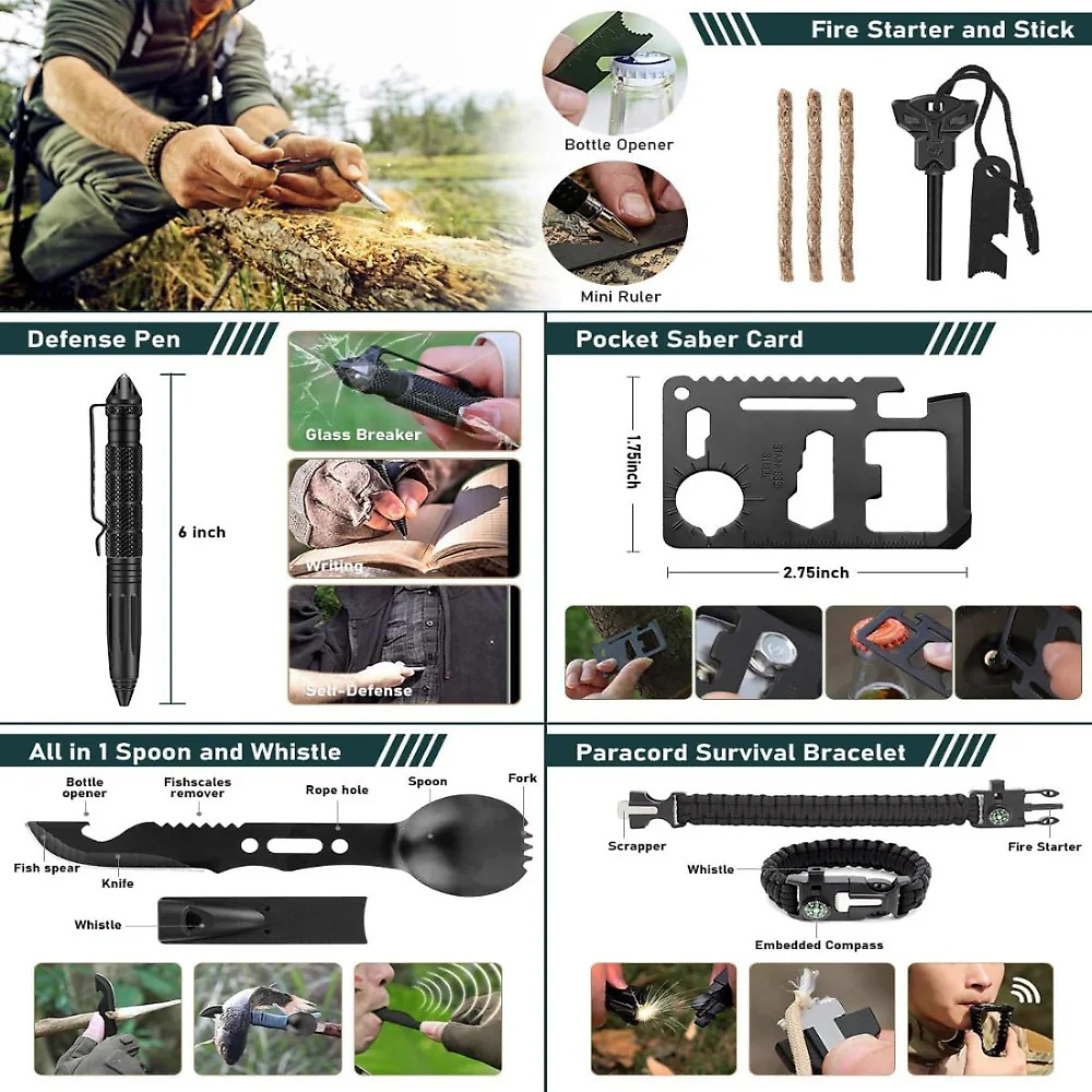 262 Piece Emergency Survival Gear Set with First Aid Kit and Camping Bag