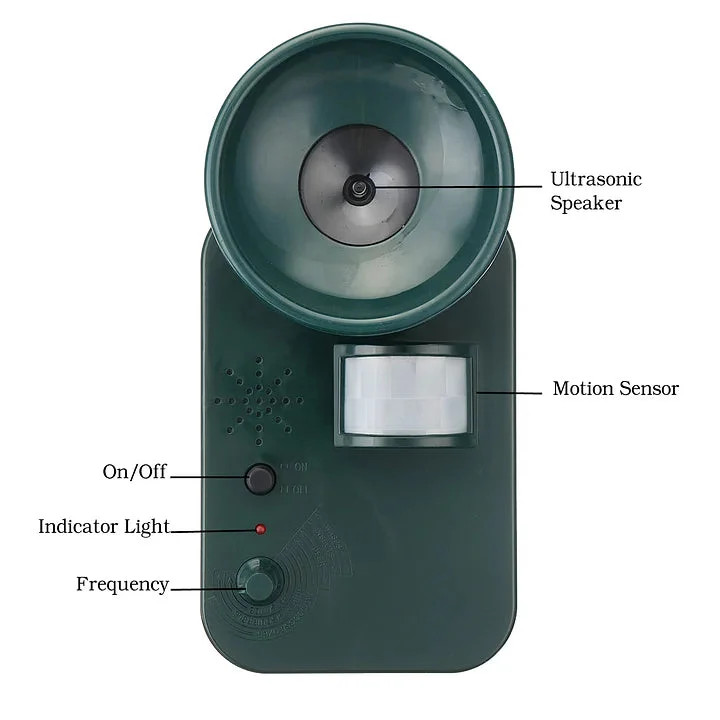 Animal Repeller Ultrasonic Outdoor Cordless 9V DC 5000 Sq Ft Coverage