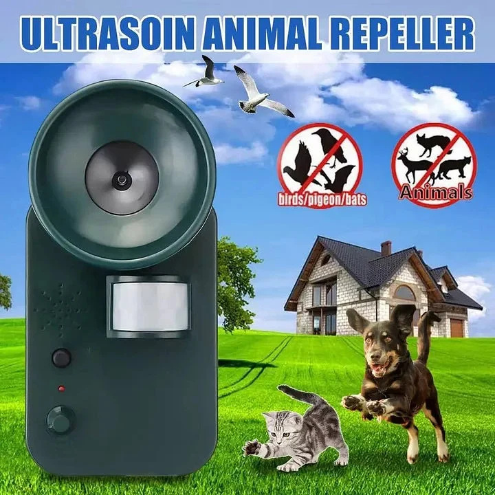 Animal Repeller Ultrasonic Outdoor Cordless 9V DC 5000 Sq Ft Coverage