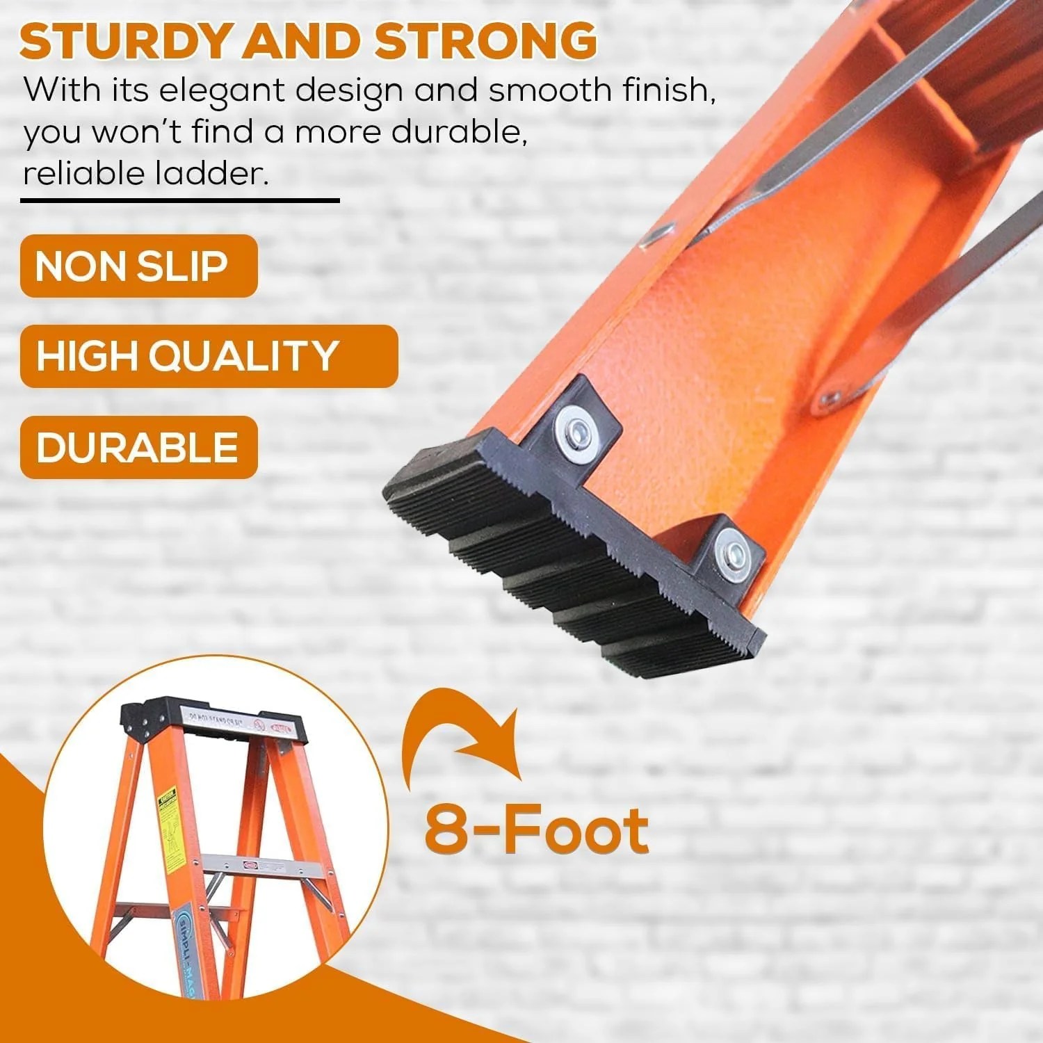 8-Foot Fiberglass Step Ladder. 250 LBS Capacity – 2024 Upgraded. Anti-Slip Rubber Feet. Lightweight & Durable Ladder for Home. Garage & Construction