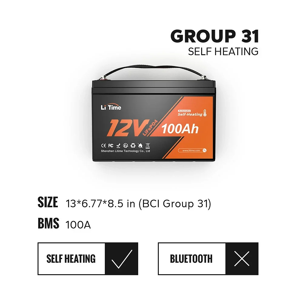 LiTime 12V 100Ah Batteries for Marine & RV
