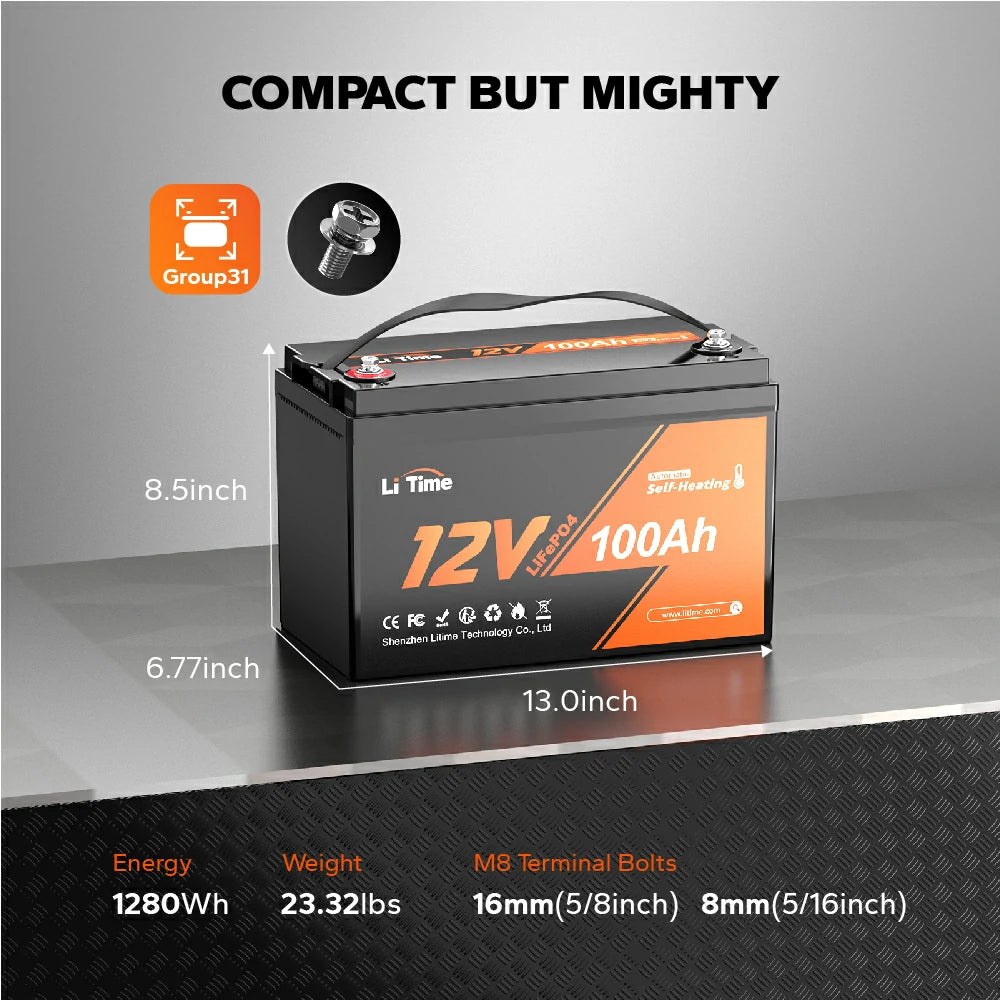 LiTime 12V 100Ah Batteries for Marine & RV