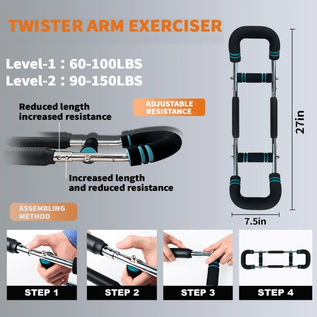 Adjustable Home Workout Bar for Arms & Chest with Custom Resistance | Portable Fitness Solution for Targeted Muscle Training